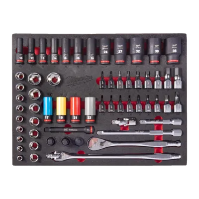 60 pc 1/2'' Ratchet and Impact Socket Set Foam Insert