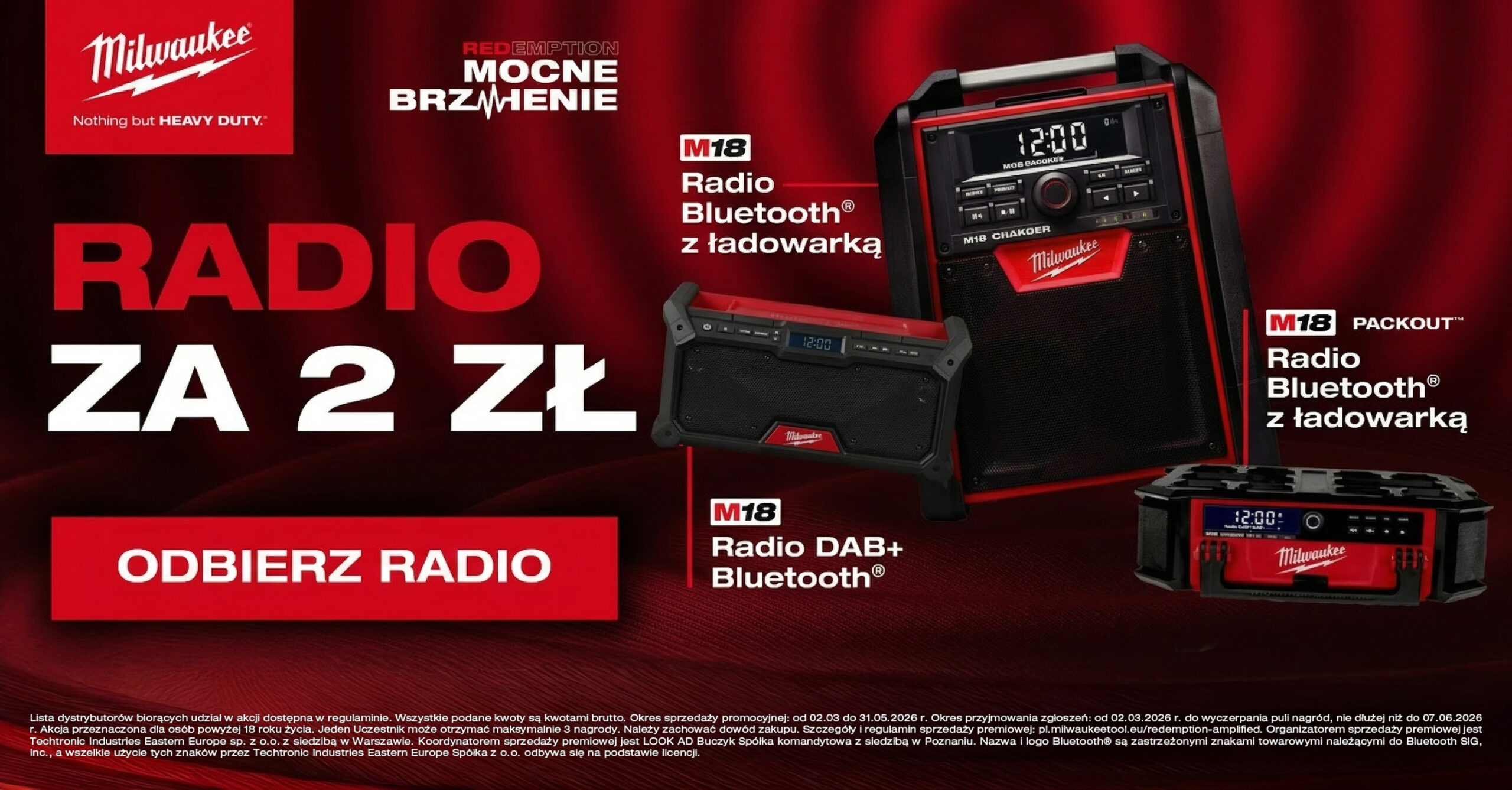 MocneBrzmienie Milwauukee promocja radio za 2 zł, głośnik za 2 zł.